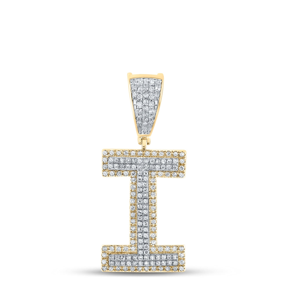 10K Two-tone Gold Mens Round Diamond Letter Charm Pendant