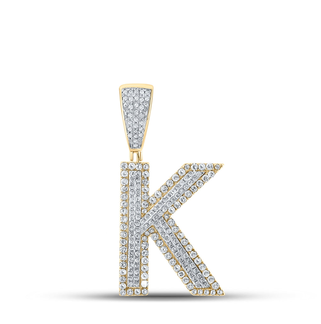 10K Two-tone Gold Mens Round Diamond Letter Charm Pendant