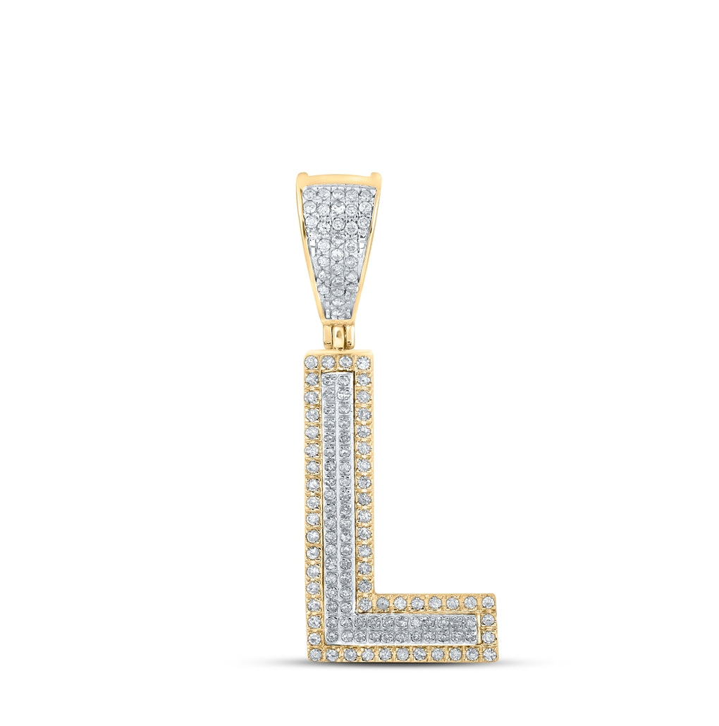 10K Two-tone Gold Mens Round Diamond Letter Charm Pendant