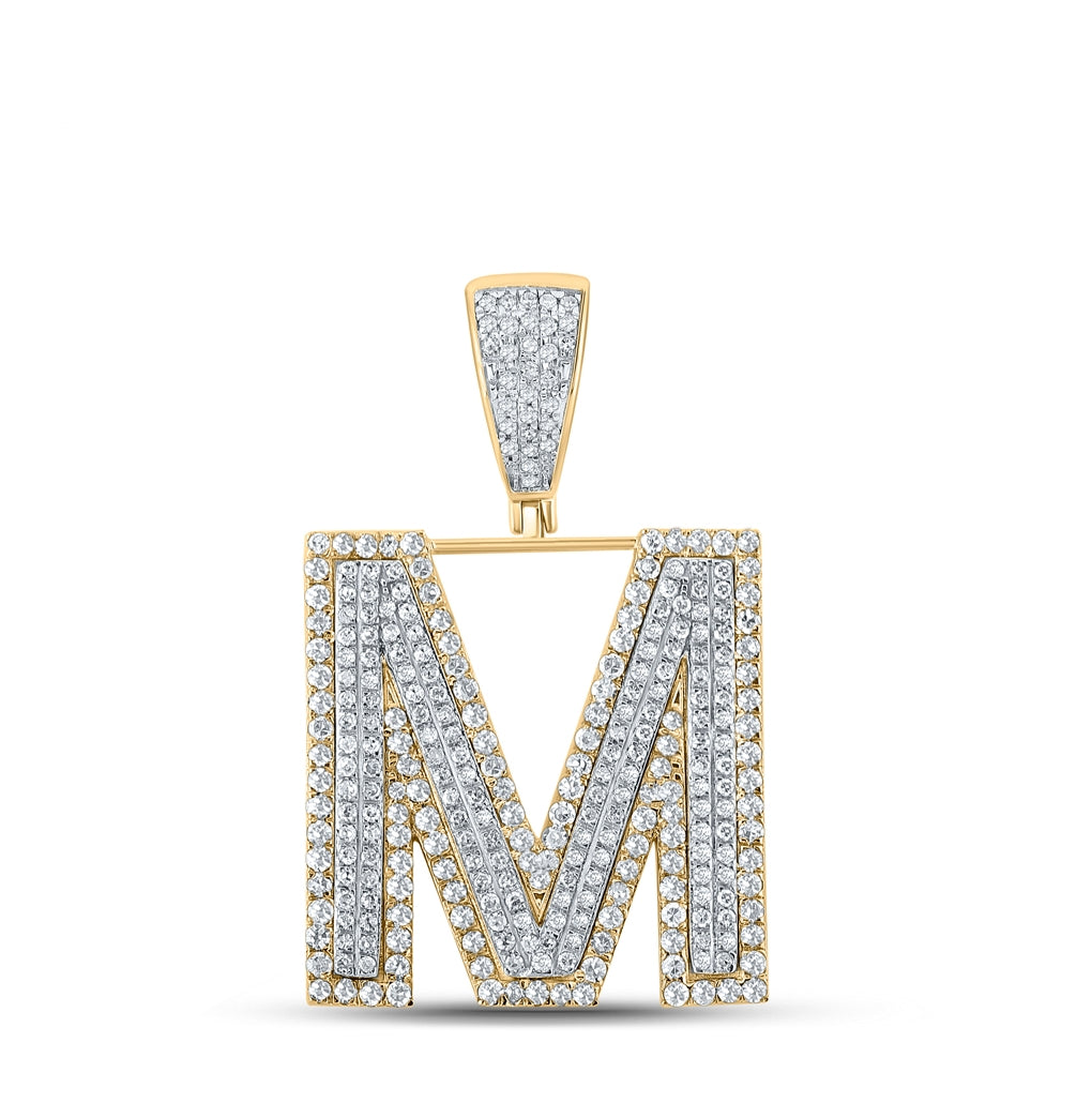 10K Two-tone Gold Mens Round Diamond Letter Charm Pendant