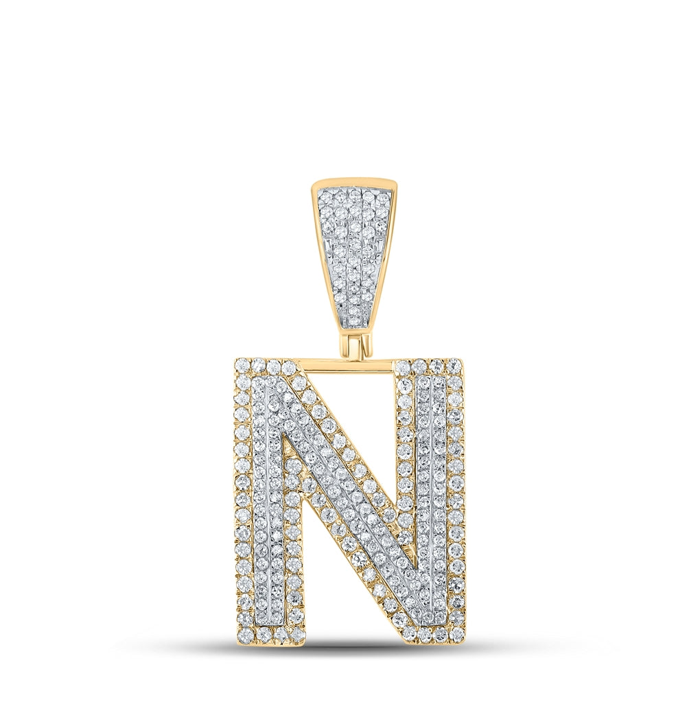 10K Two-tone Gold Mens Round Diamond Letter Charm Pendant