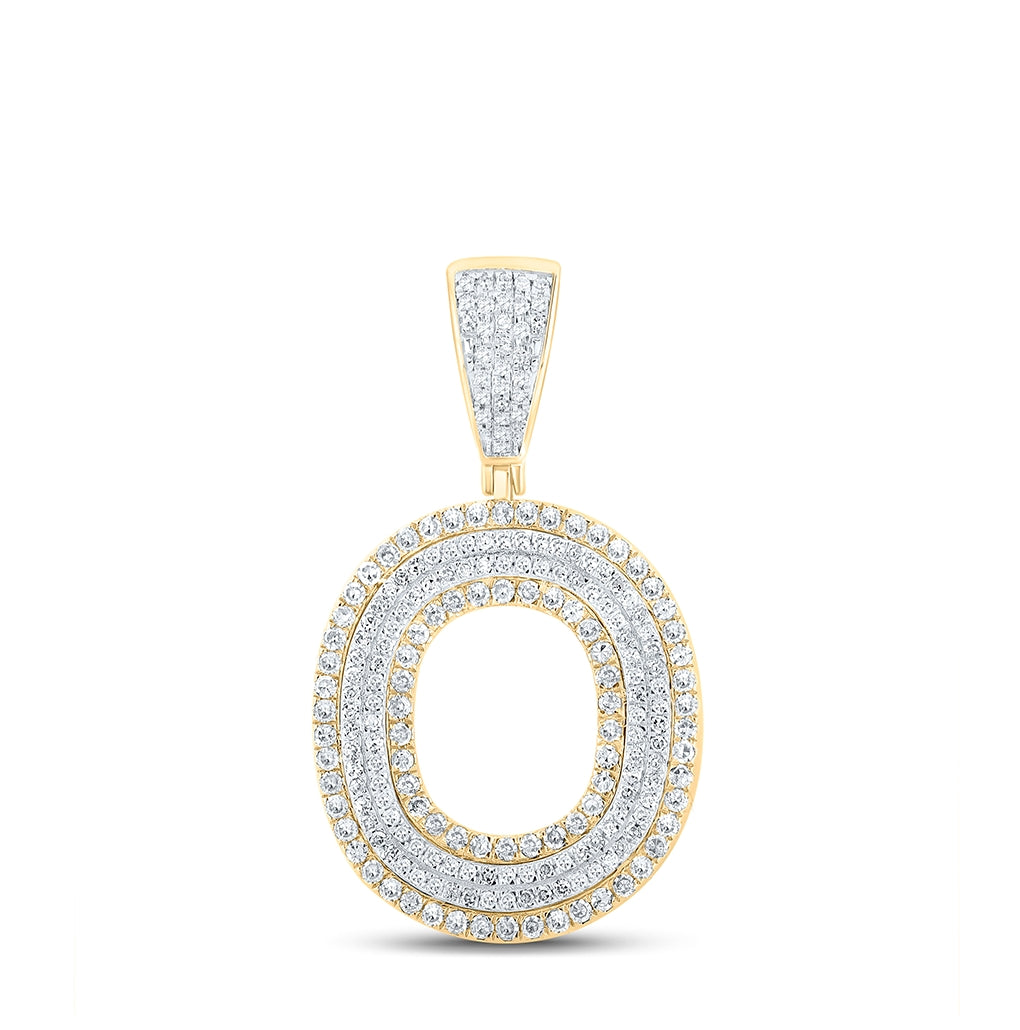 10K Two-tone Gold Mens Round Diamond Letter Charm Pendant