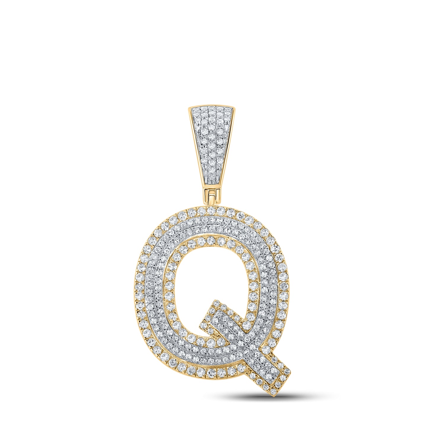 10K Two-tone Gold Mens Round Diamond Letter Charm Pendant