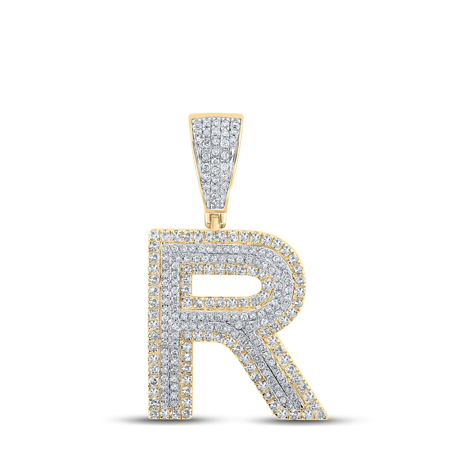 10K Two-tone Gold Mens Round Diamond Letter Charm Pendant