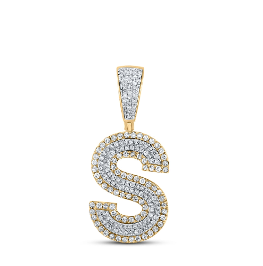 10K Two-tone Gold Mens Round Diamond Initial Letter Charm Pendant
