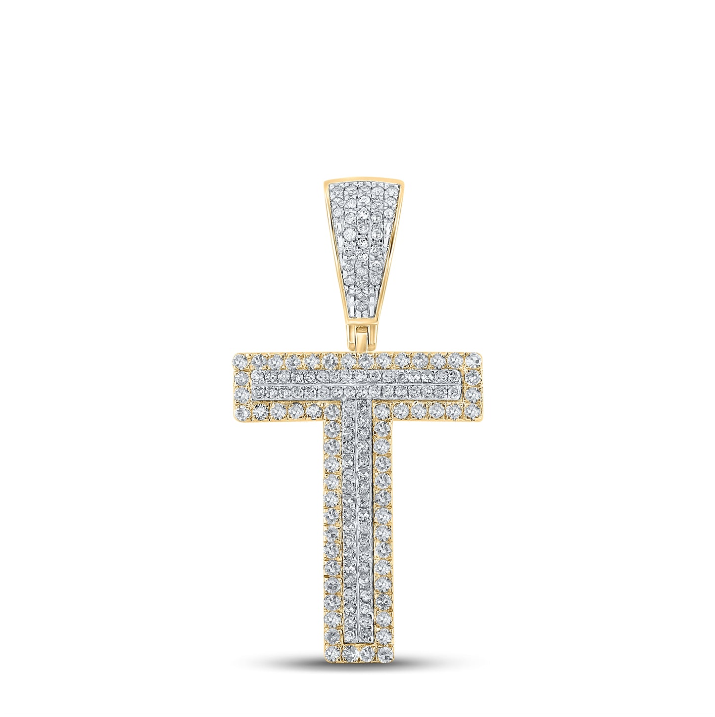 10K Two-tone Gold Mens Round Diamond Letter Charm Pendant