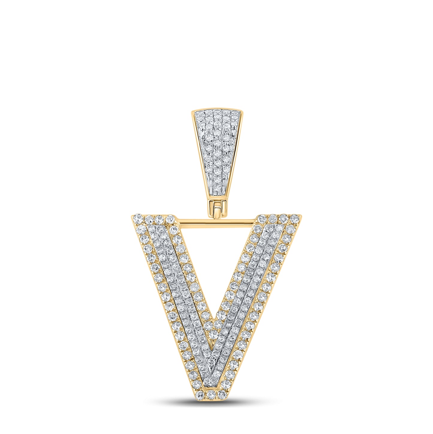 10K Two-tone Gold Mens Round Diamond Letter Charm Pendant