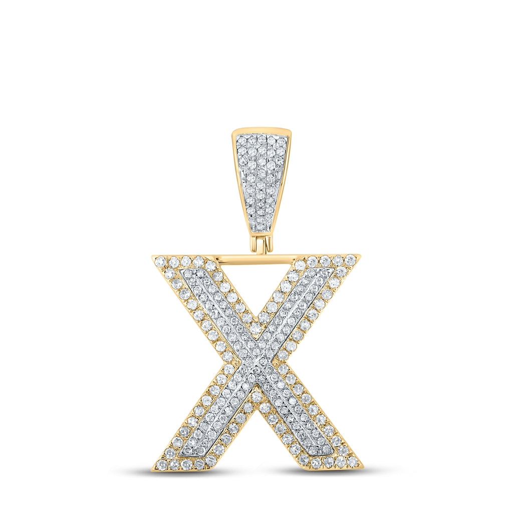 10K Two-tone Gold Mens Round Diamond Initial Letter Charm Pendant