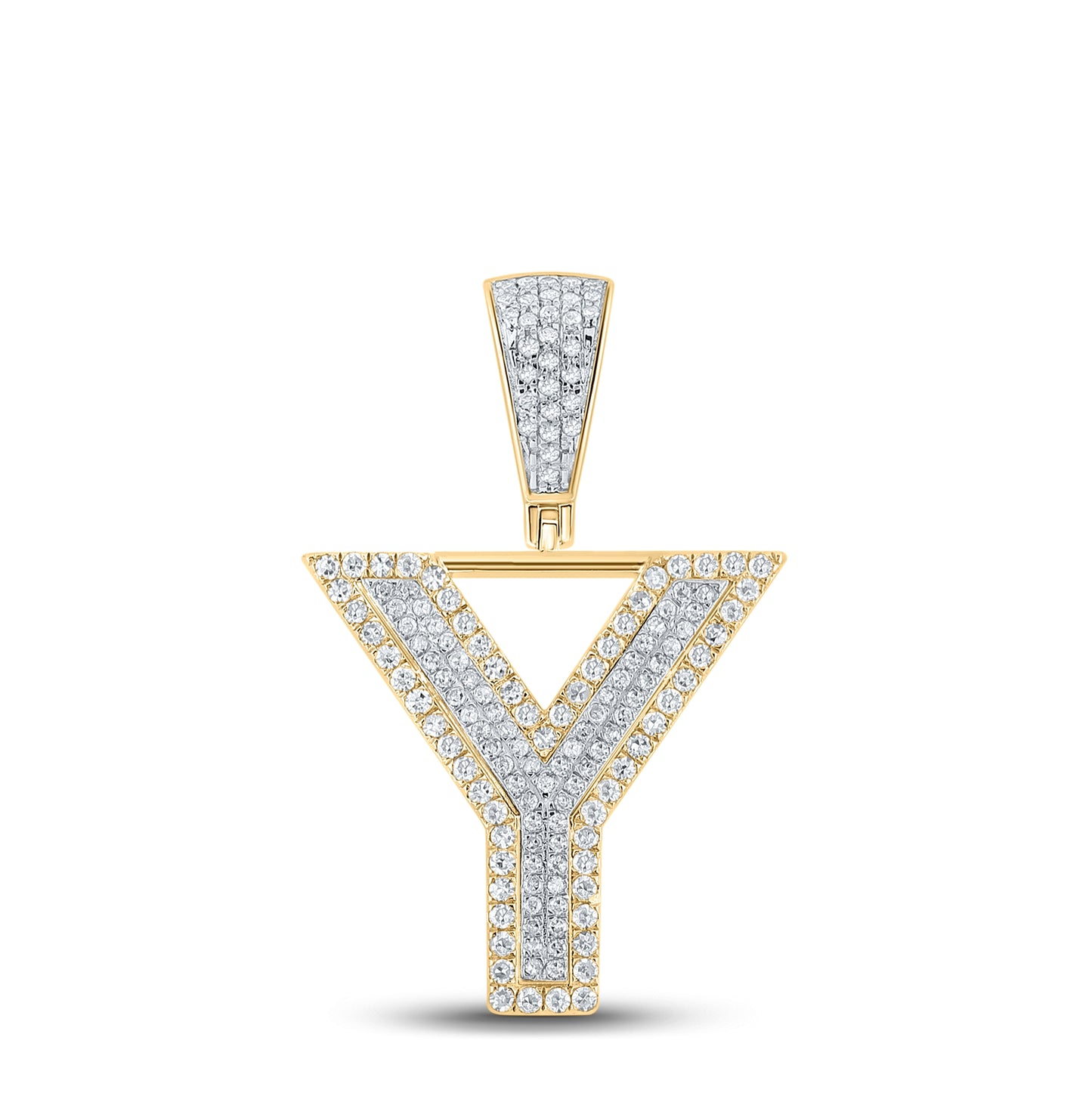 10K Two-tone Gold Mens Round Diamond Letter Charm Pendant
