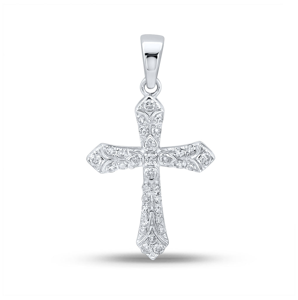 10K White Gold Womens Round Diamond Cross Pendant 1/3 Cttw, Length: 1 In, Width: 0.61 In