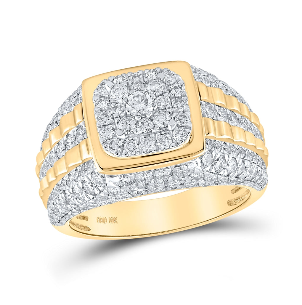 10K Yellow Gold Mens Round Diamond Square Ring 2-1/2 Cttw, Mens Size: 7-13