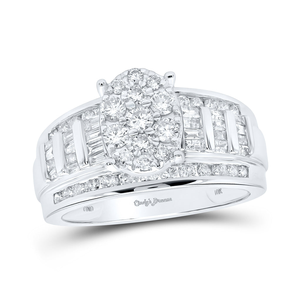 10K White Gold Round Diamond Oval Cluster Bridal Wedding Engagement Ring 1 Cttw, Womens Size: 5-10