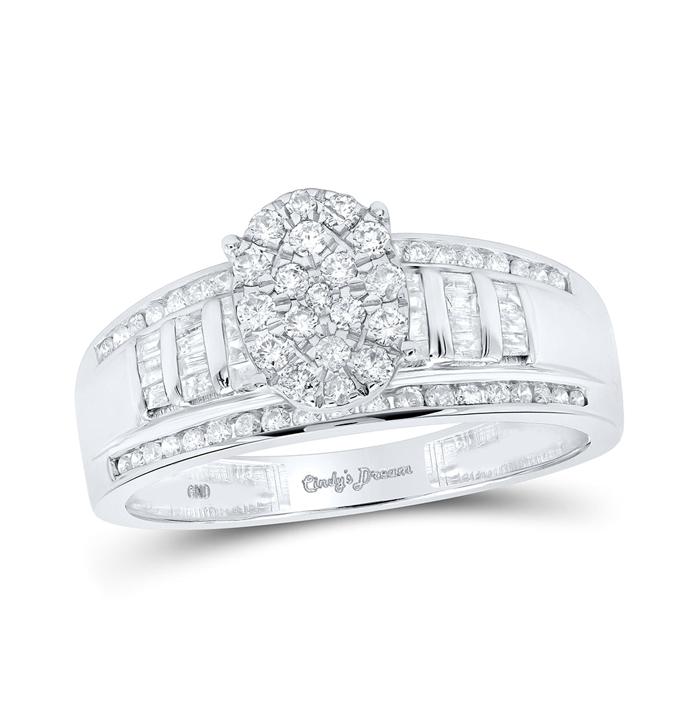 10K White Gold Round Diamond Oval Bridal Wedding Engagement Ring 1/2ctw, Womens Size: 5-10