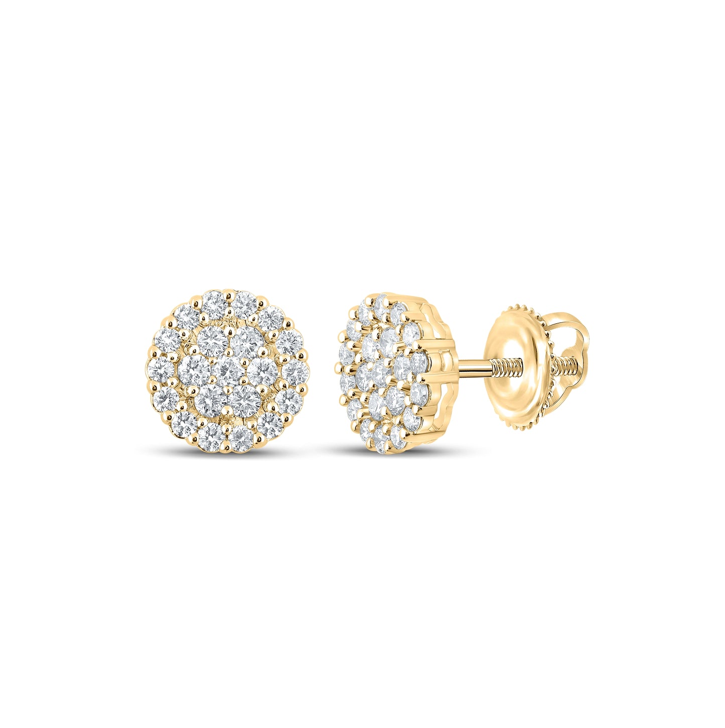 10K Yellow Gold Round Diamond Cluster Earrings 1-5/8 Cttw