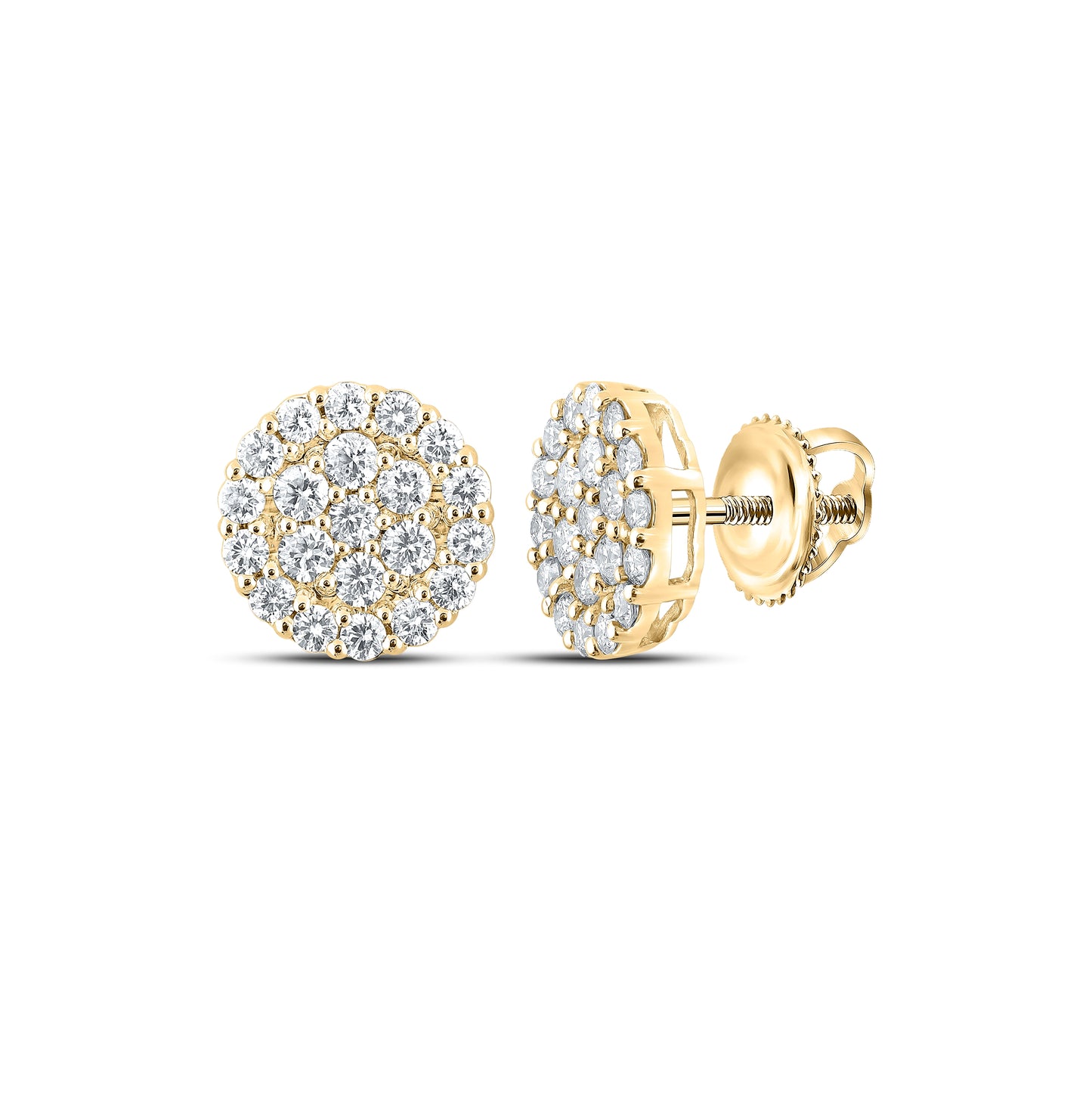 10K Yellow Gold Round Diamond Cluster Earrings 2 Cttw