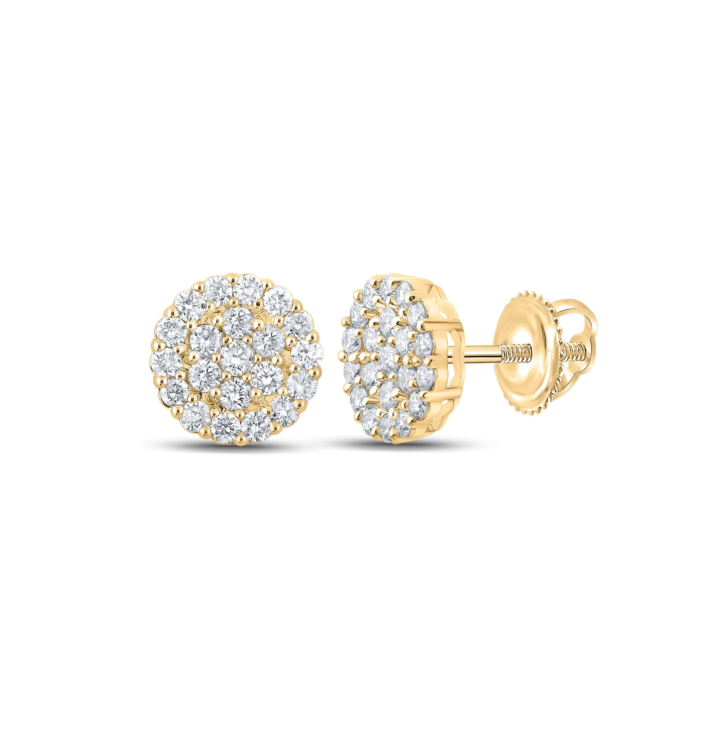 10K Yellow Gold Round Diamond Cluster Earrings 2-1/2 Cttw