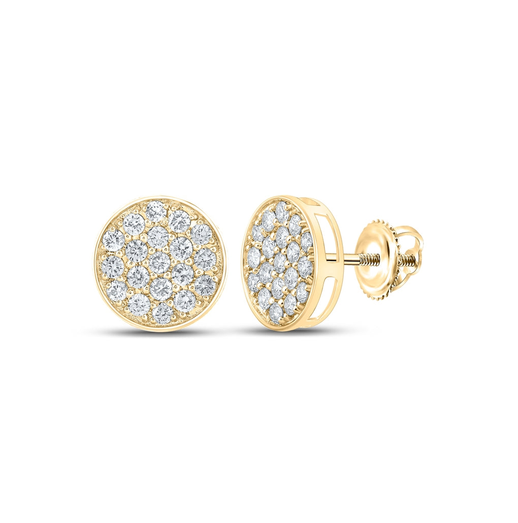 10K Yellow Gold Round Diamond Circle Earrings 7/8 Cttw