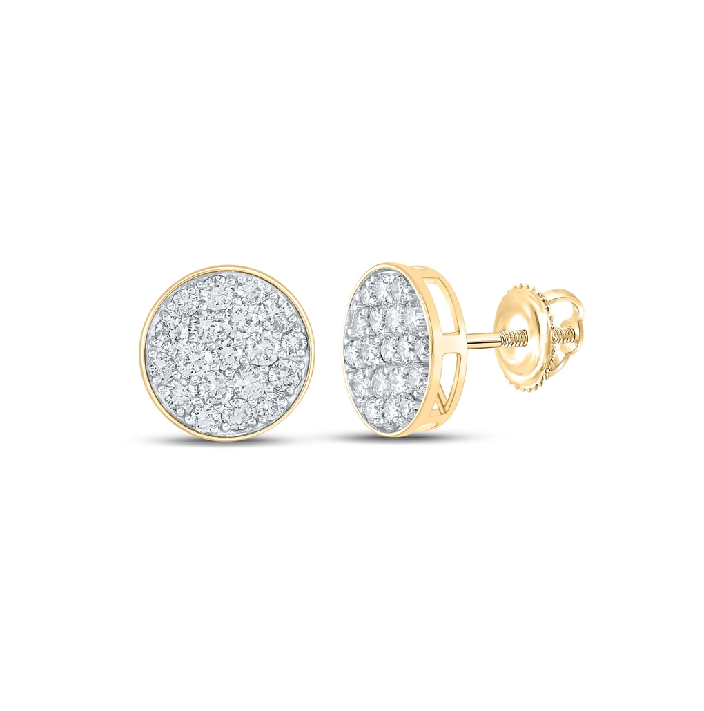 10K Yellow Gold Round Diamond Cluster Circle Earrings 2 Cttw