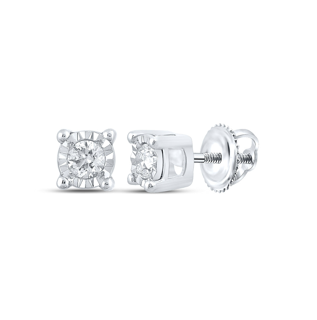 10K White Or Yellow Gold Round Diamond Stud Earrings