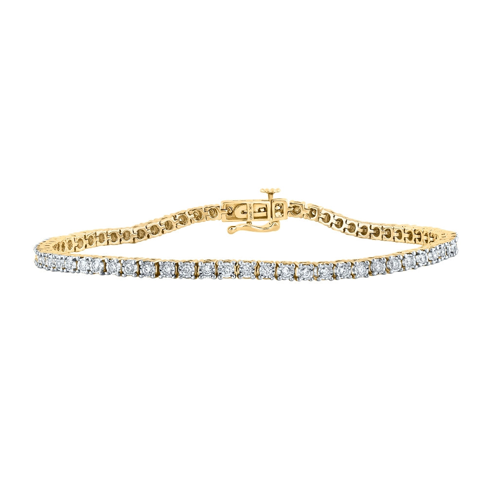 10K Yellow Gold Mens Round Diamond Single Row Link Bracelet 1-1/4 Cttw
