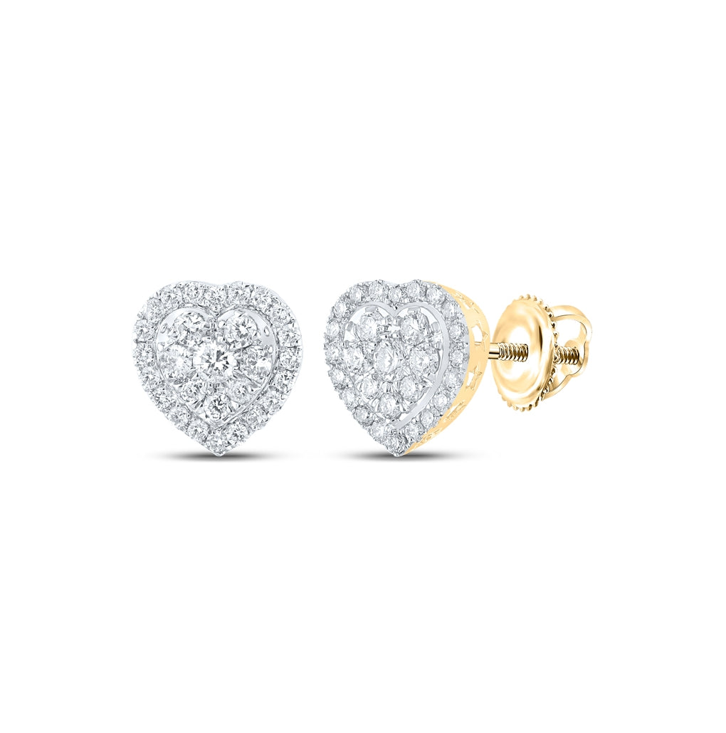 14K Yellow Gold Womens Round Diamond Heart Earrings 3/4 Cttw