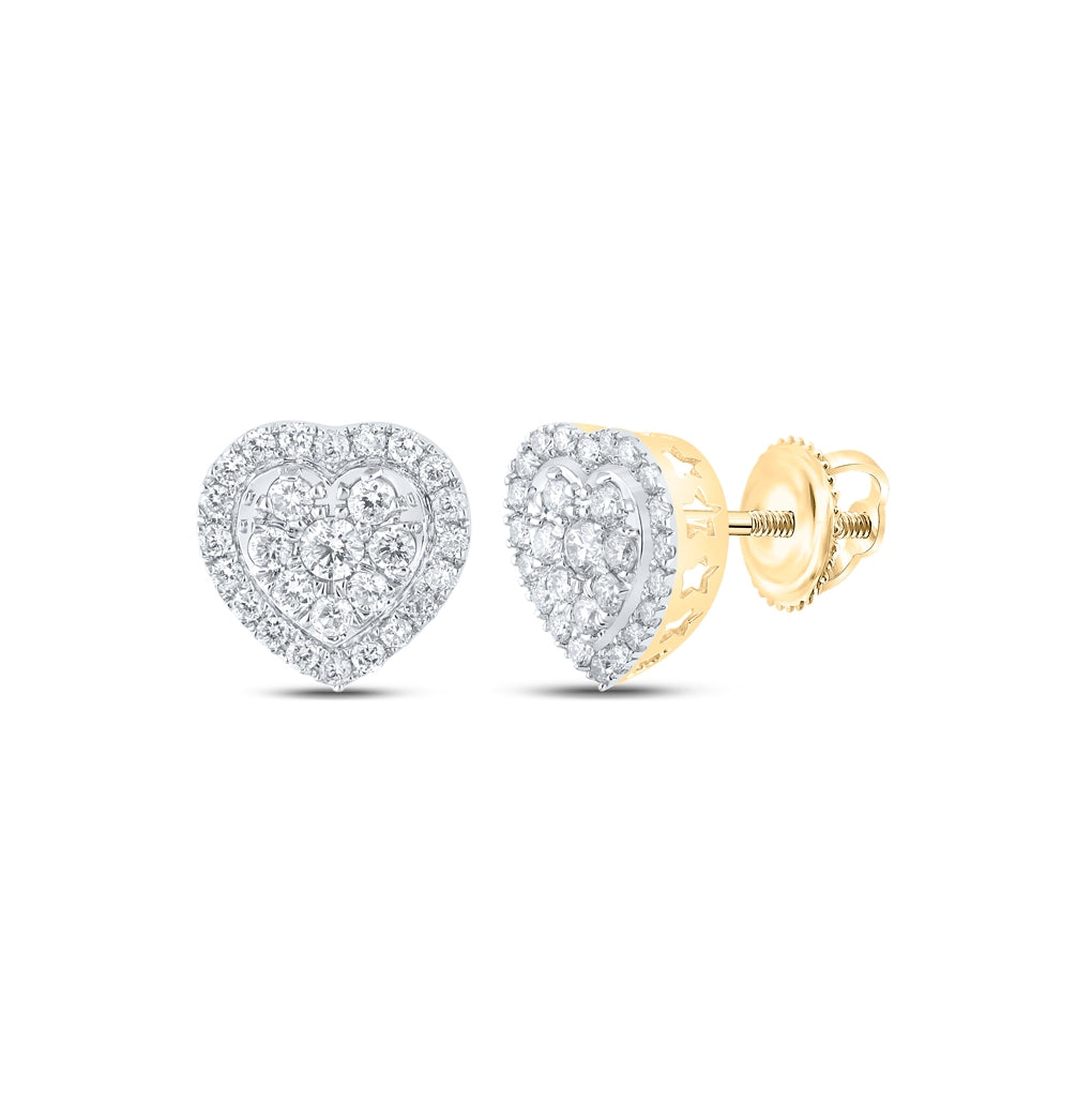 10K Yellow Gold Womens Round Diamond Heart Earrings 1 Cttw