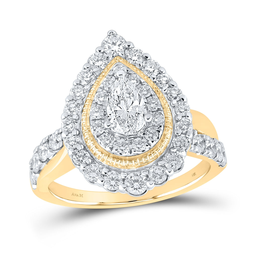 14K Yellow Gold Pear Diamond Halo Bridal Wedding Engagement Ring 1-1/2 Cttw, Womens Size: 5-10