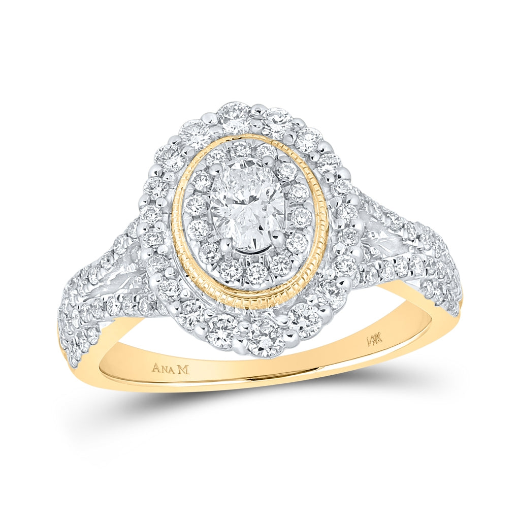 14K Yellow Gold Oval Diamond Halo Bridal Wedding Engagement Ring 1 Cttw, Womens Size: 5-10