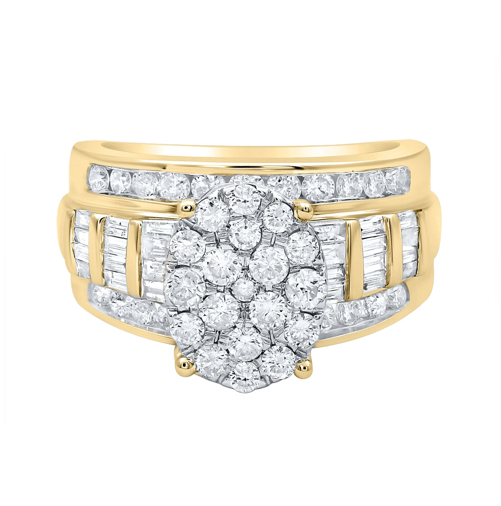 10K Yellow Gold Round Diamond Oval Bridal Wedding Engagement Ring 1-1/2 Cttw, Womens Size: 5-10
