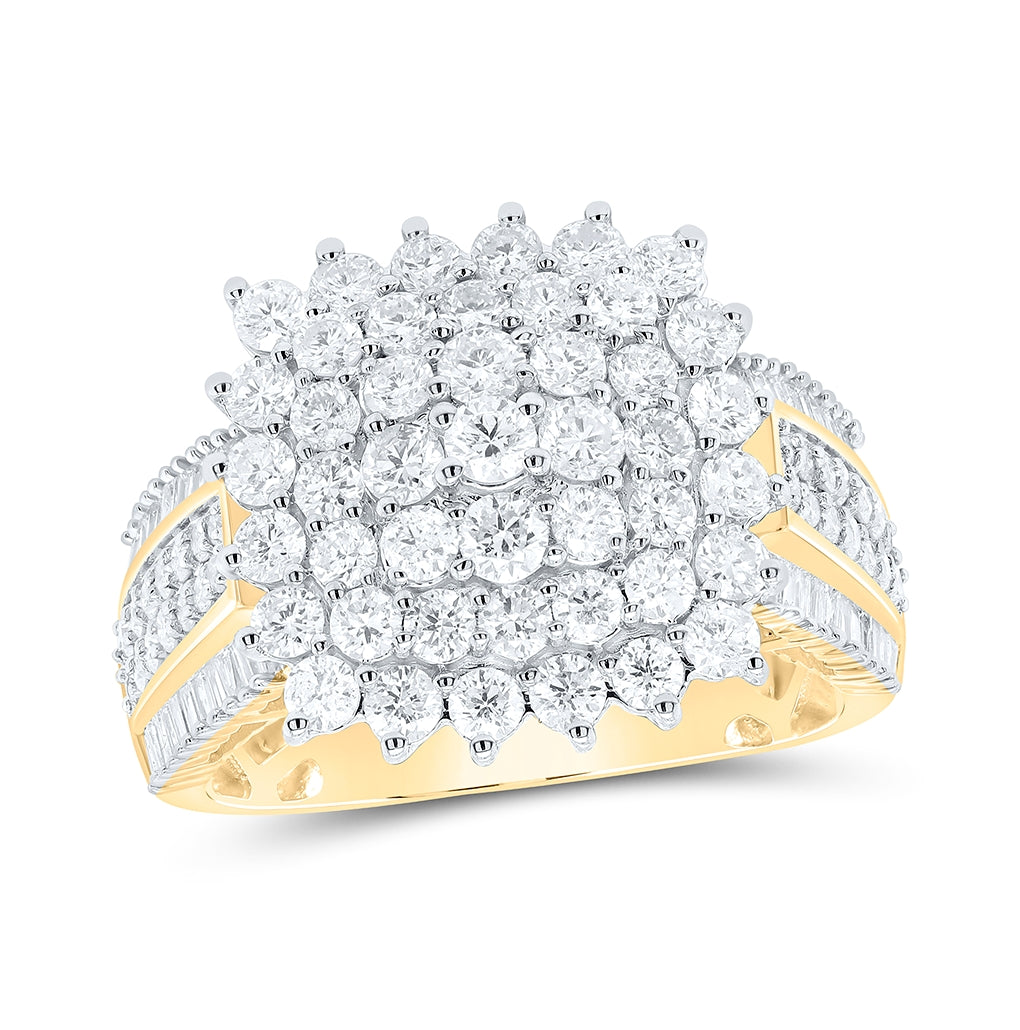 10K Yellow Gold Womens Round Diamond Cluster Ring 2ctw, Women's Size: 5-10