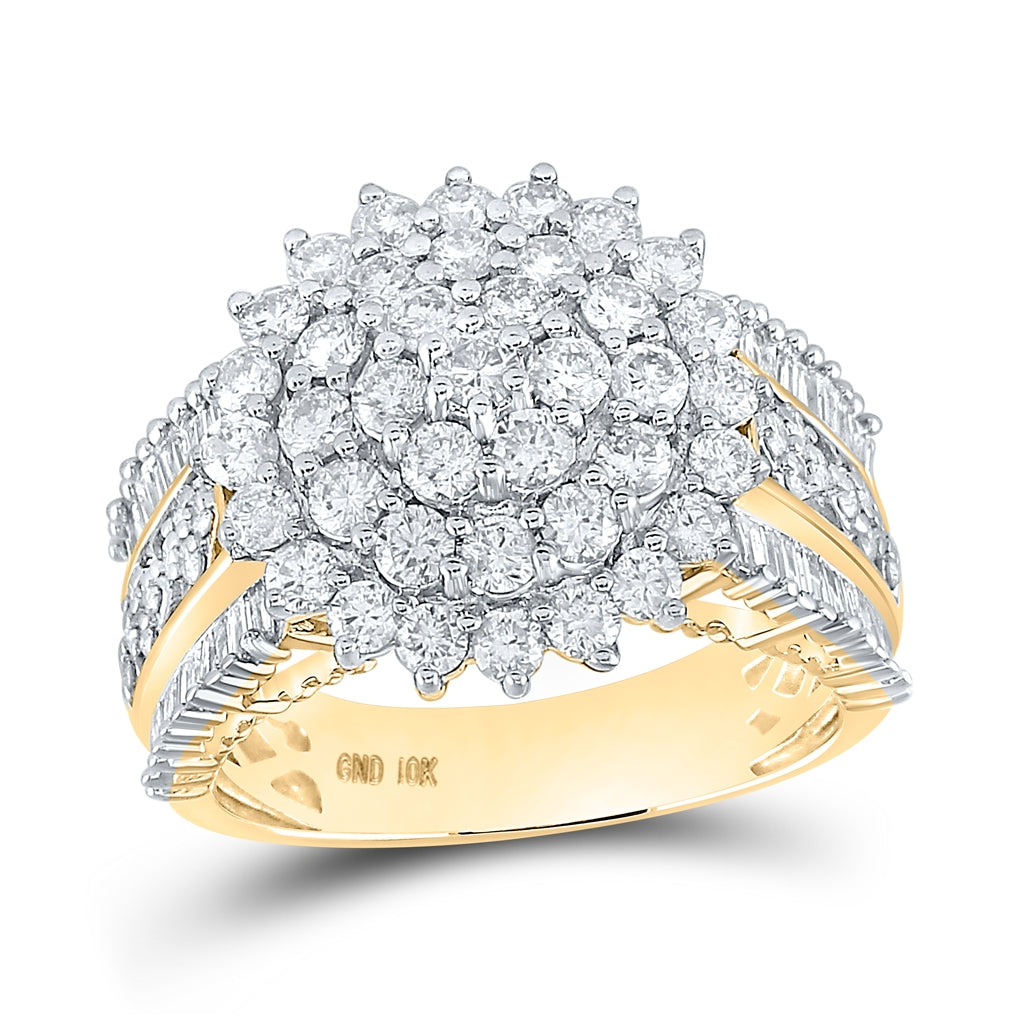 10K Yellow Gold Womens Round Dia. Cluster Ring 2 ct, Women's Size: 5-10