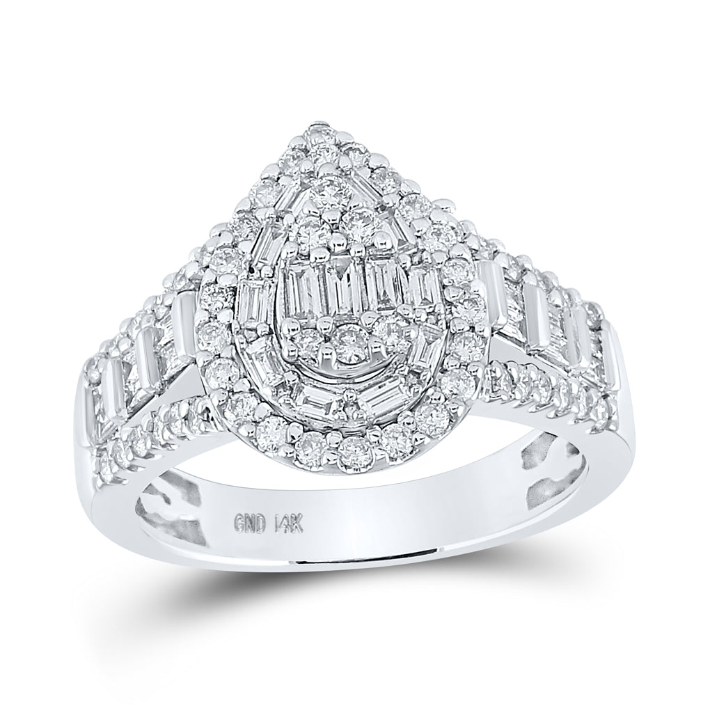 14K White Gold Womens Round Diamond Teardrop Ring 1 Cttw, Womens Size: 5-10