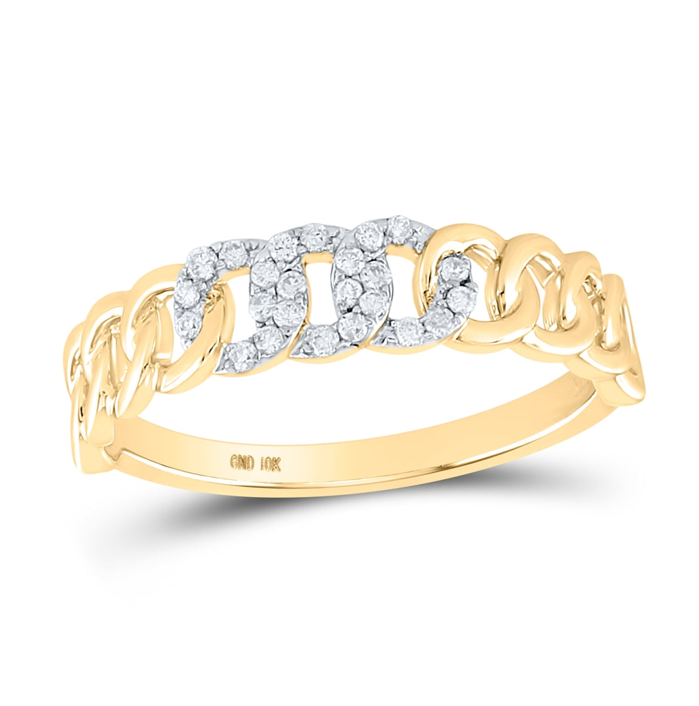 10K Yellow Gold Womens Round Diamond Cuban Link Band Ring 1/8 Cttw, Womens Size: 5-10