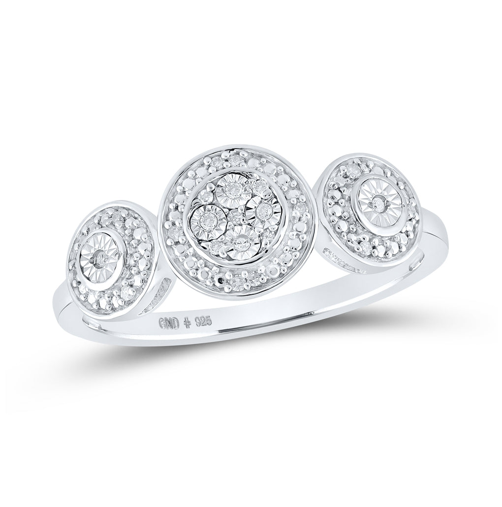 Sterling Silver Womens Round Diamond Triple Cluster Ring 1/20 Cttw, Womens Size: 5-10