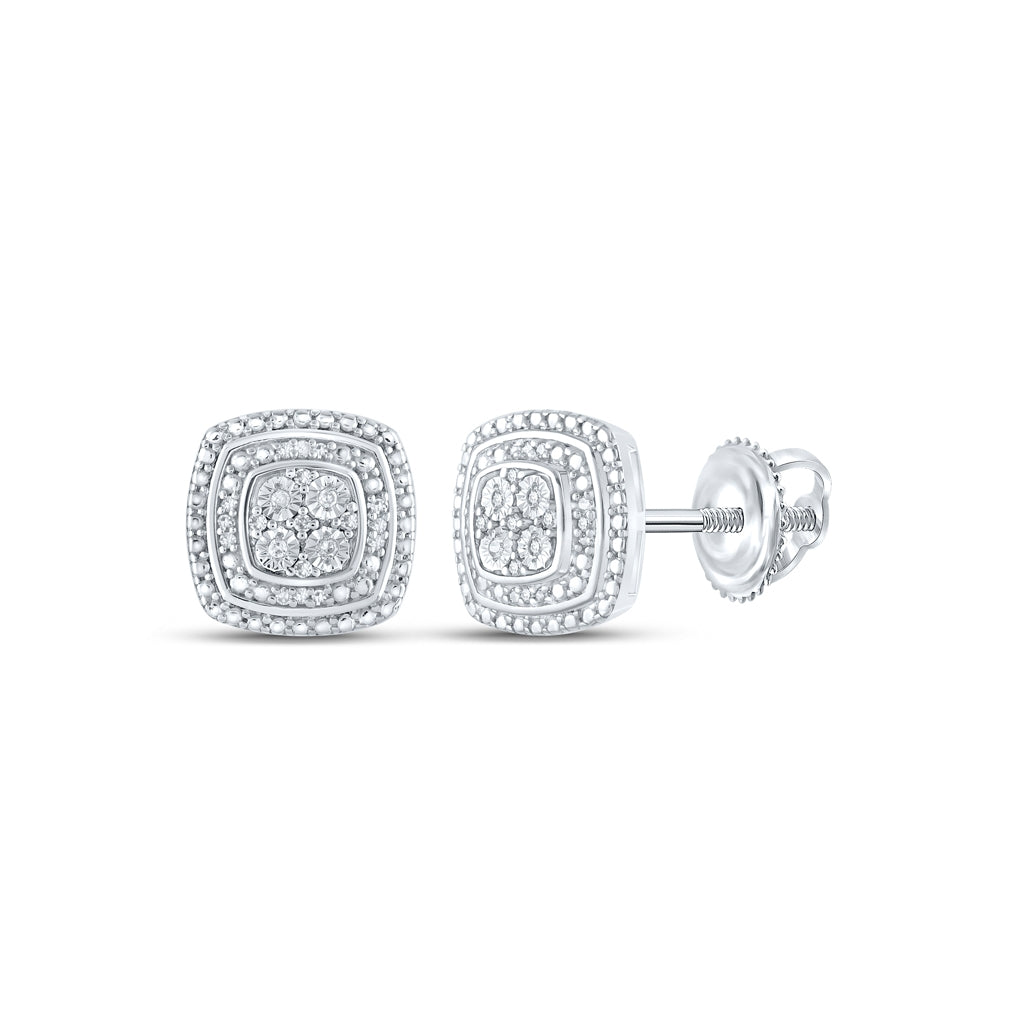 Sterling Silver Womens Round Diamond Square Earrings 1/10ctw