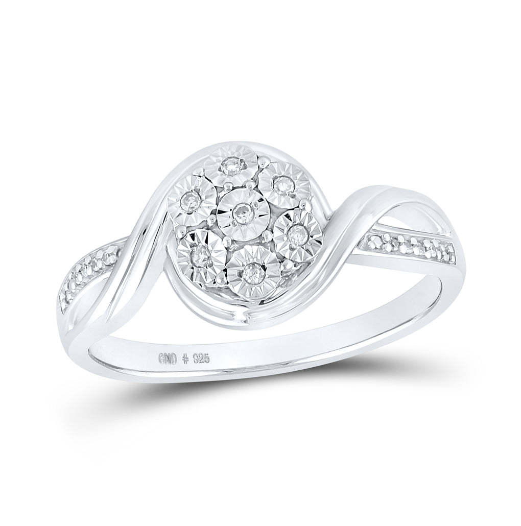 Sterling Silver Womens Round Diamond Cluster Ring 1/20 Cttw, Womens Size: 5-10