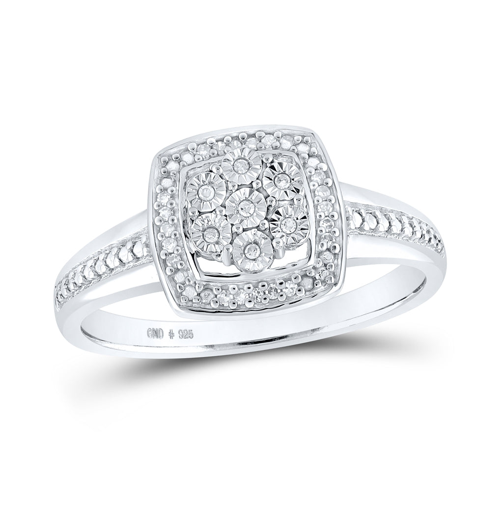 Sterling Silver Womens Round Diamond Square Ring 1/20 Cttw, Womens Size: 5-10