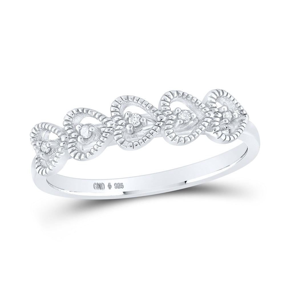 Sterling Silver Womens Round Diamond Heart Band Ring .03 Cttw, Womens Size: 5-10