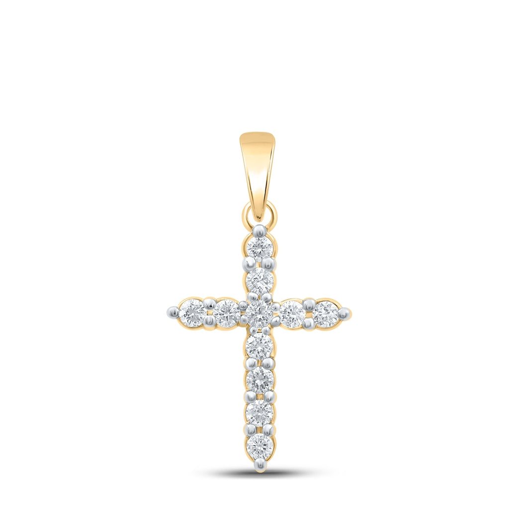 10K Yellow Gold Womens Round Diamond Cross Pendant 1/4 Cttw, Length: 0.91 In, Width: 0.46 In