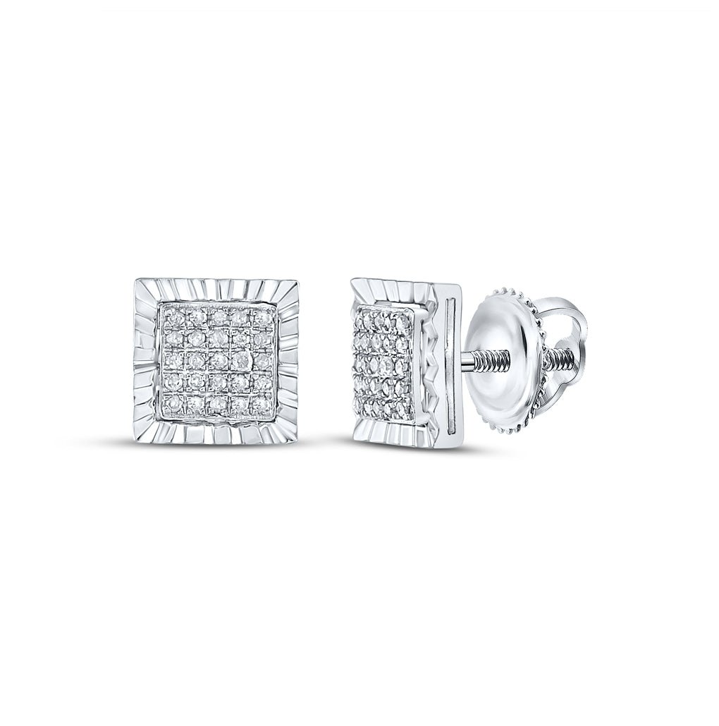 Sterling Silver Womens Round Diamond Square Earrings 1/6ctw