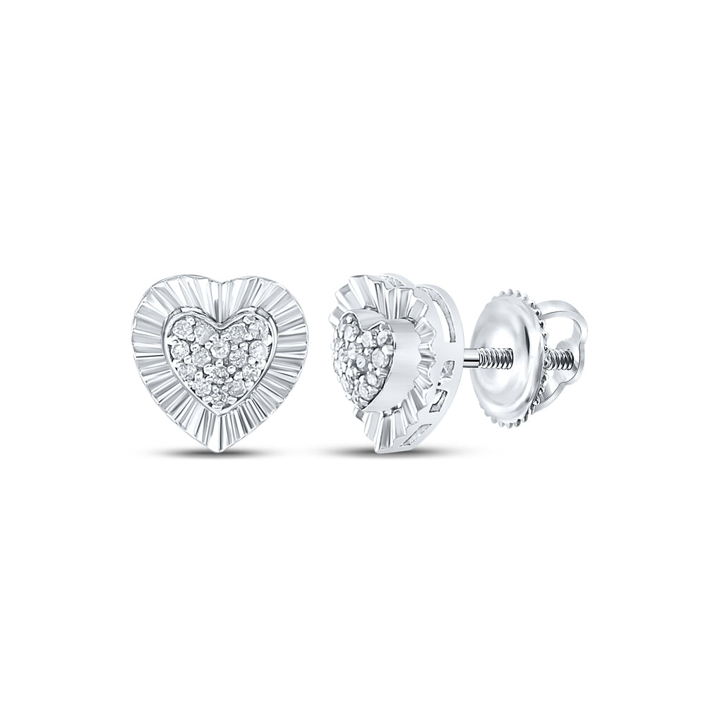 Sterling Silver Women's Round Diamond Heart Earrings 1/10ctw