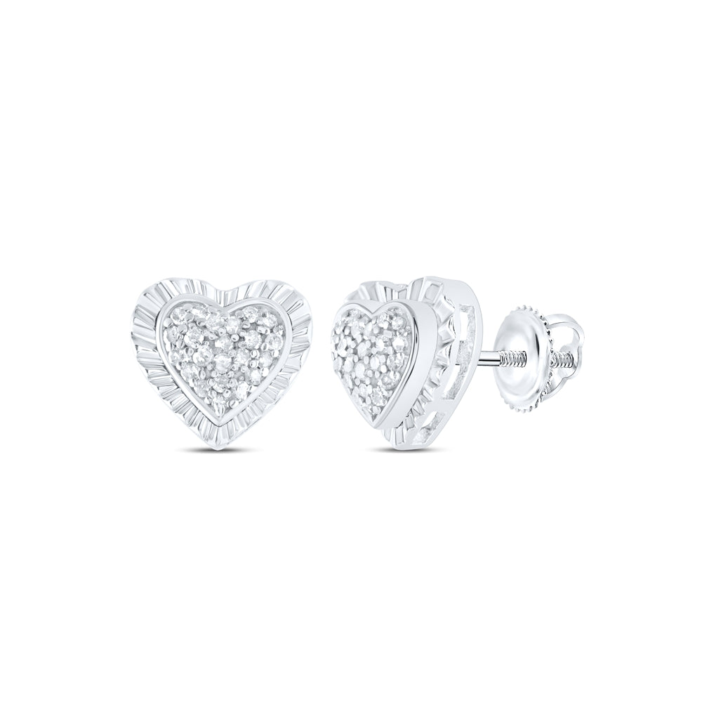 Sterling Silver Womens Round Diamond Heart Earrings 1/6ctw, Length: 0.29 Inch Width: 0.31 Inch
