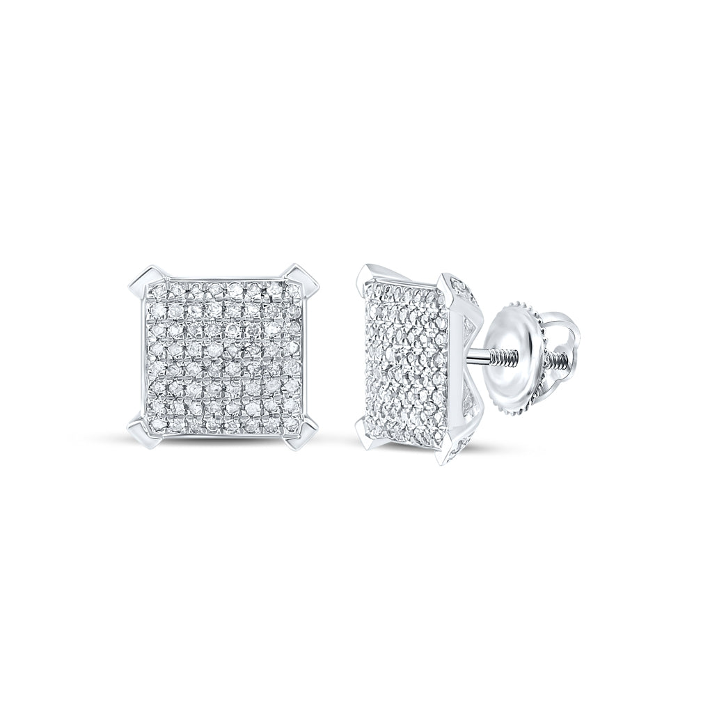 Sterling Silver Womens Round Diamond Square Earrings 1/2 Cttw