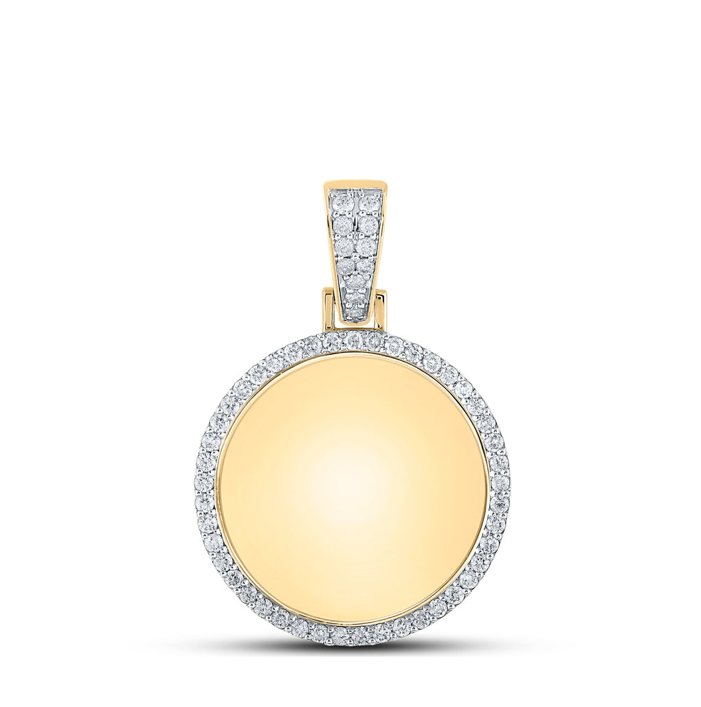 10K Yellow Gold Mens Round Diamond Memory Circle Charm Pendant 1-1/2ctw