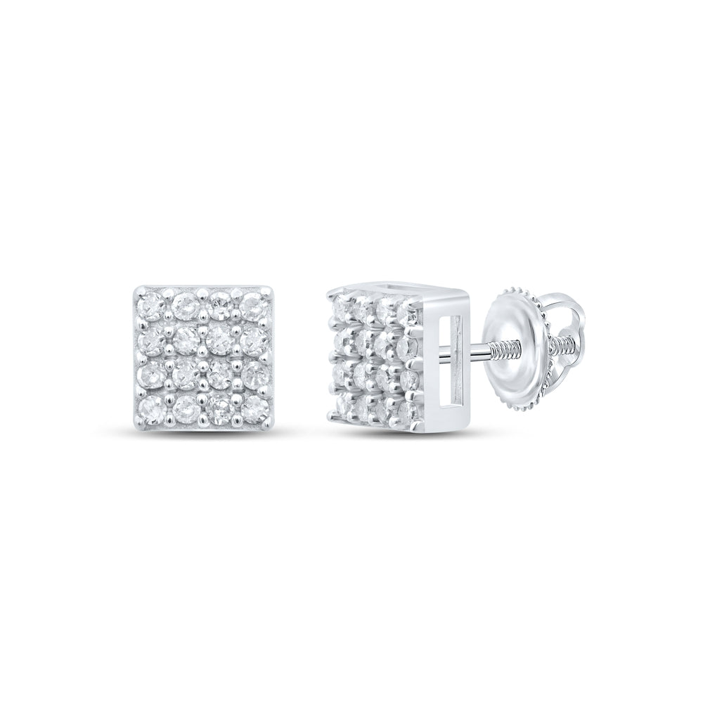 Sterling Silver Or Yellow-tone Sterling Silver Womens Round Diamond Square Earrings