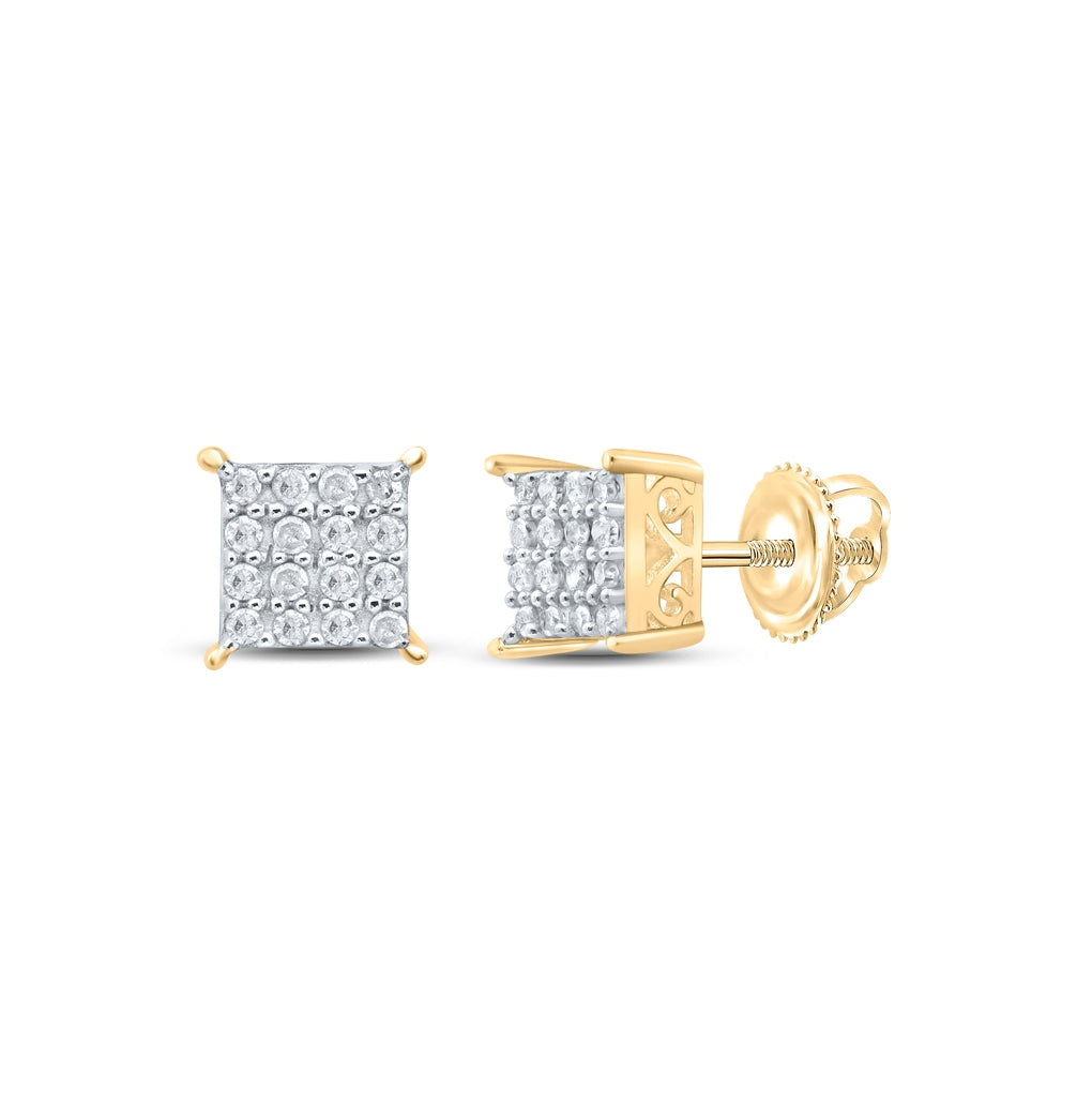 Sterling Silver Or Yellow-tone Sterling Silver Womens Round Diamond Square Earrings