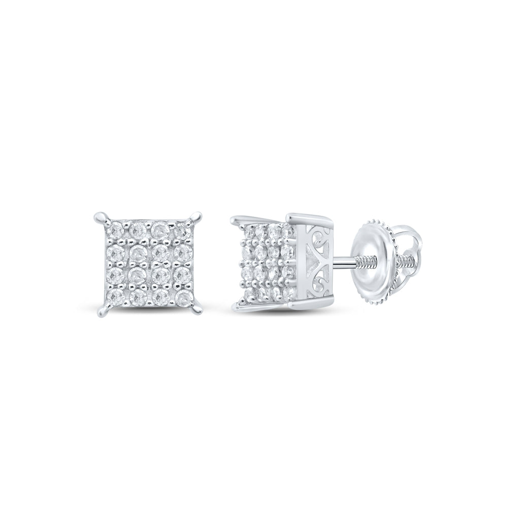 Sterling Silver Or Yellow-tone Sterling Silver Womens Round Diamond Square Earrings