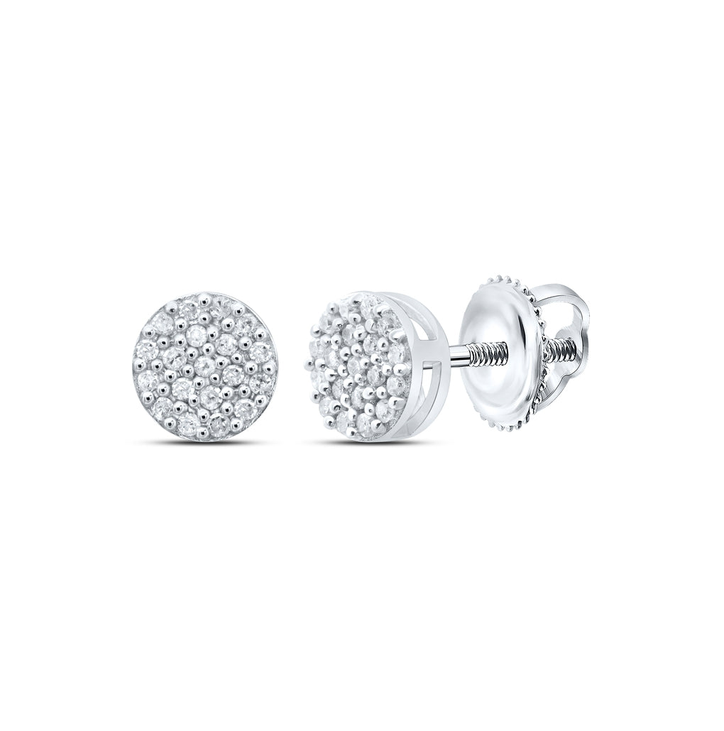 Sterling Silver Or Yellow-tone Sterling Silver Womens Round Diamond Cluster Earrings