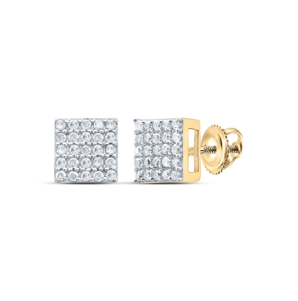 Yellow-tone Sterling Silver Womens Round Diamond Square Earrings 1/4 Cttw, Length: 0.24 In, Width: 0.24 In