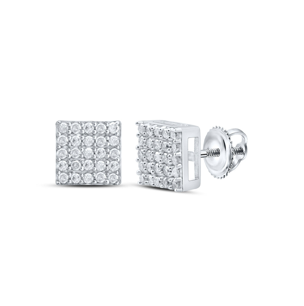 Sterling Silver Or Yellow-tone Sterling Silver Womens Round Diamond Square Earrings